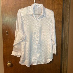 Vintage White Silky Long Sleeved Blouse